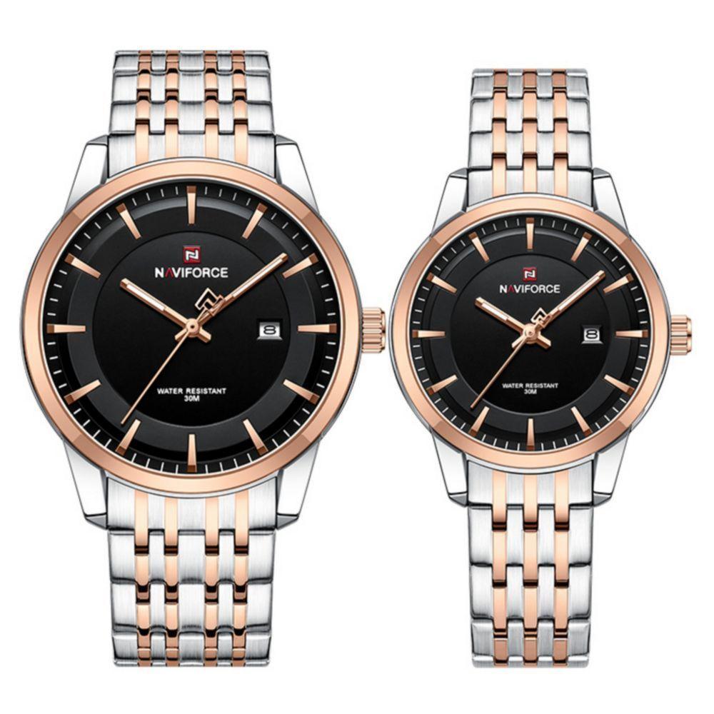 Conjunto Relógio De Quartzo Data Automática Em Aço Inoxidável Impermeavel Rose - 1