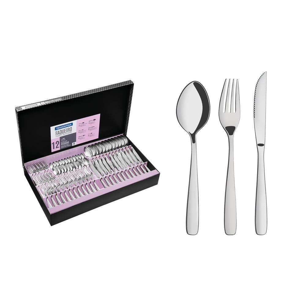 Faqueiro Tramontina Amazonas Em Aço Inox Com Facas Para Churrasco Acabamento Brilho 72 Peças - 4