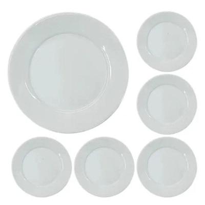 Jogo Com 6 Pratos Para Jantar Porcelana 24,5 Cm Bar Hotel Germer