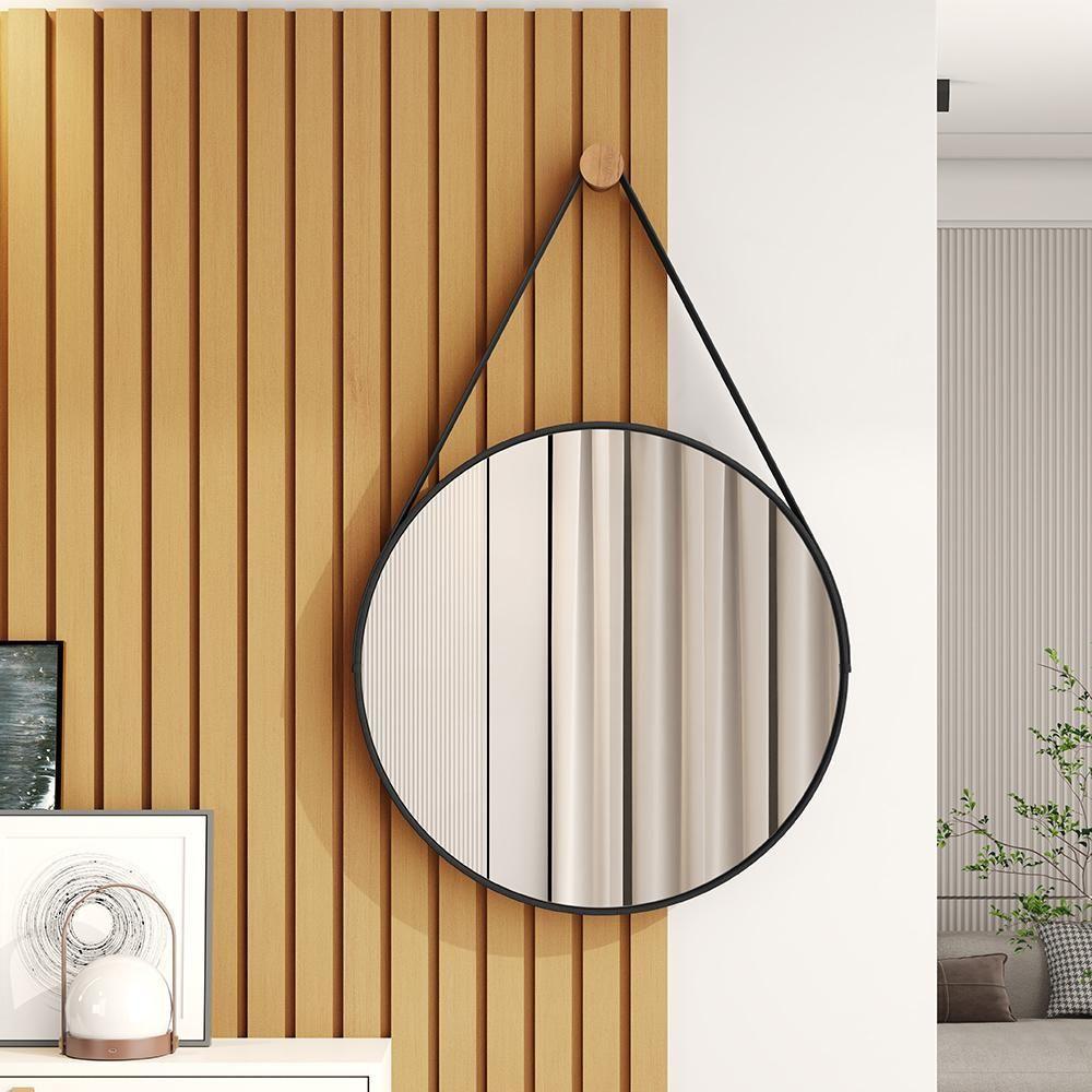Espelho Decorativo Castanheira De 50 Cm Com Alça Preto Preto - 2