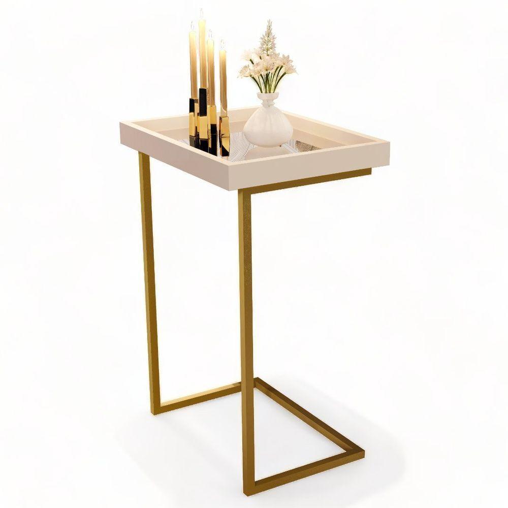 Mesa De Apoio Sofá Jb 4774 Pérola E Dourado Bechara - 1