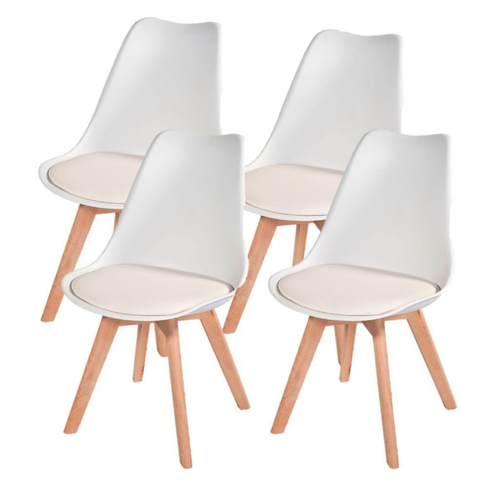 Kit 4 Cadeiras Charles Eames Leda Design Wood Estofada Base Madeira - Branca - 1