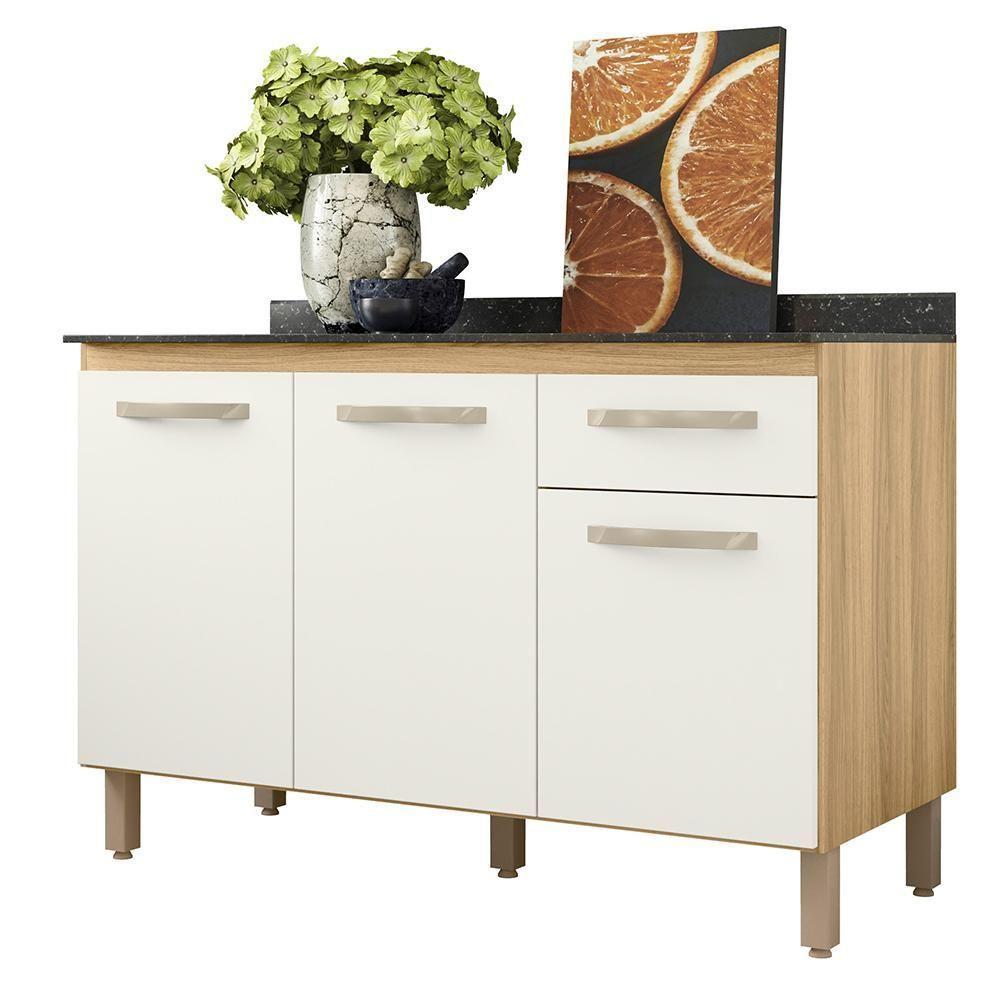 Balcão De Cozinha Fit Com 3 Portas E 1 Gaveta Freijo-off White Freijo-off White - 1