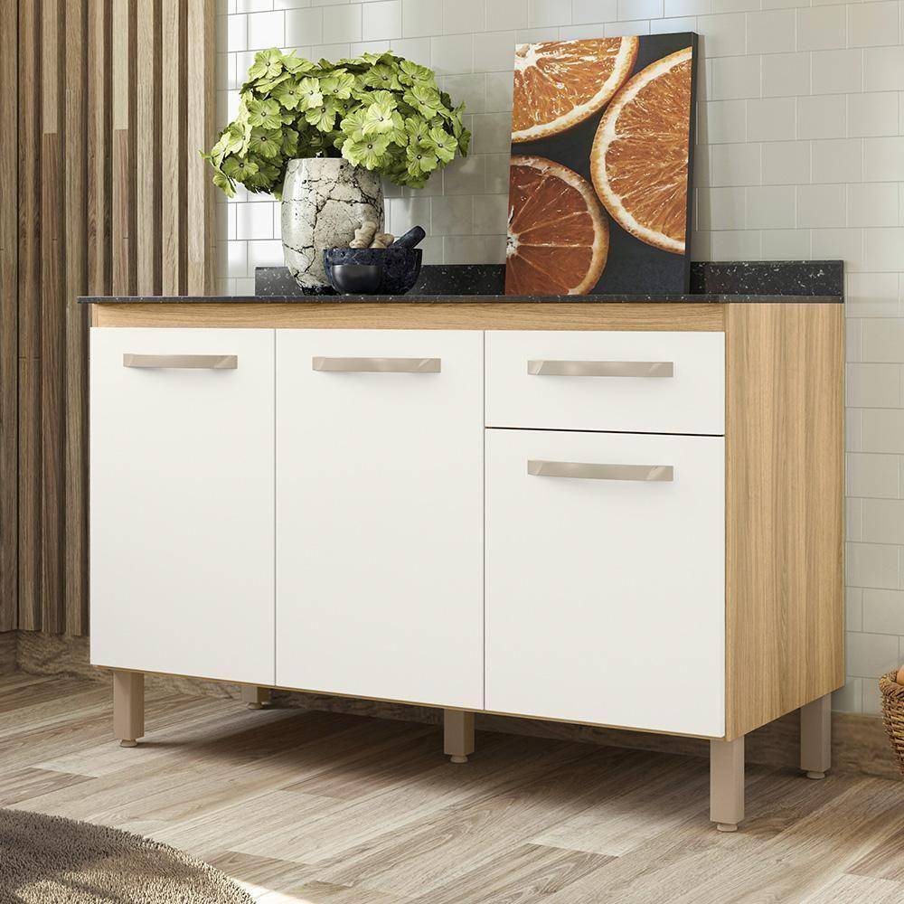 Balcão De Cozinha Fit Com 3 Portas E 1 Gaveta Freijo-off White Freijo-off White - 2