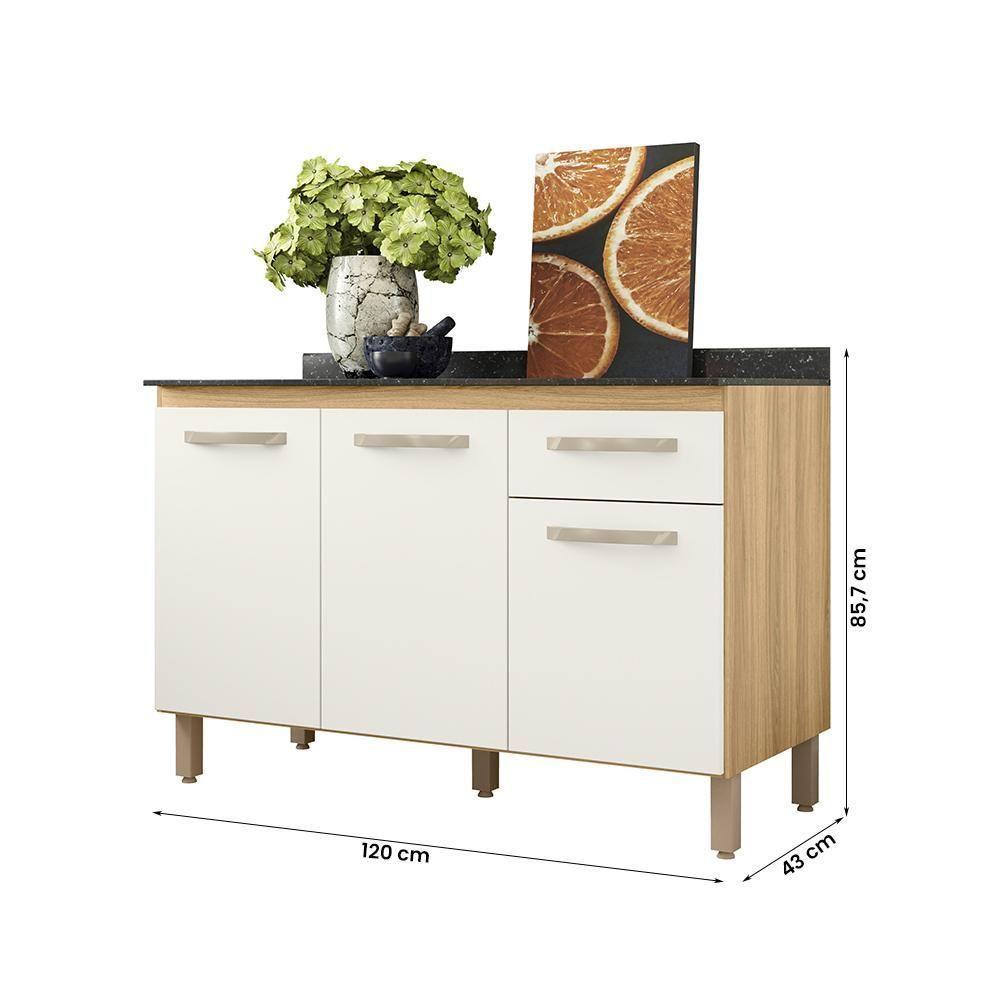 Balcão De Cozinha Fit Com 3 Portas E 1 Gaveta Freijo-off White Freijo-off White - 5