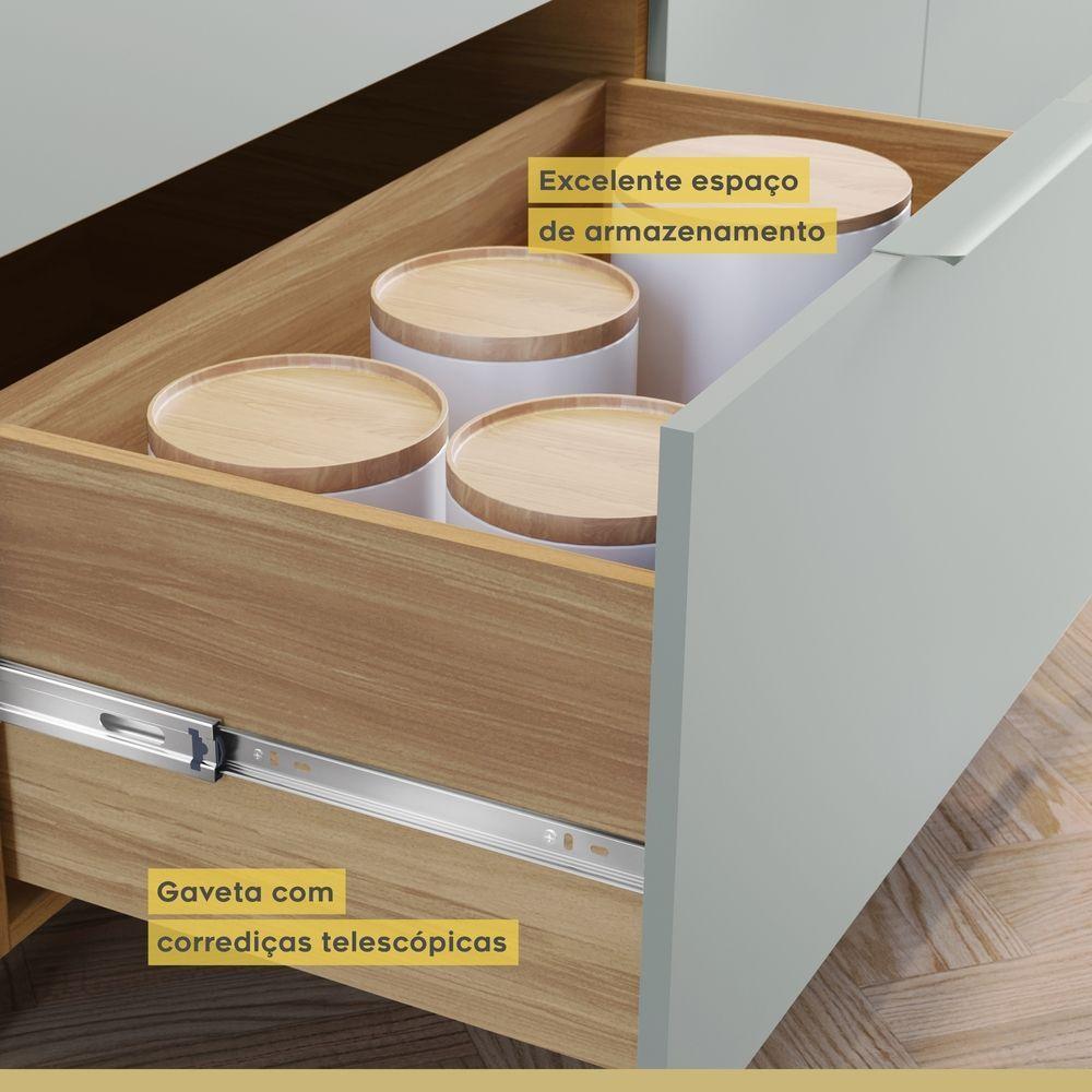 Balcão 1 Porta 3 Gavetas 120cm 100% Mdf Marquesa Nature-verde. - 9