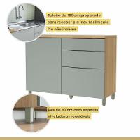 Balcão 1 Porta 3 Gavetas 120cm 100% Mdf Marquesa Nature-verde. - 5