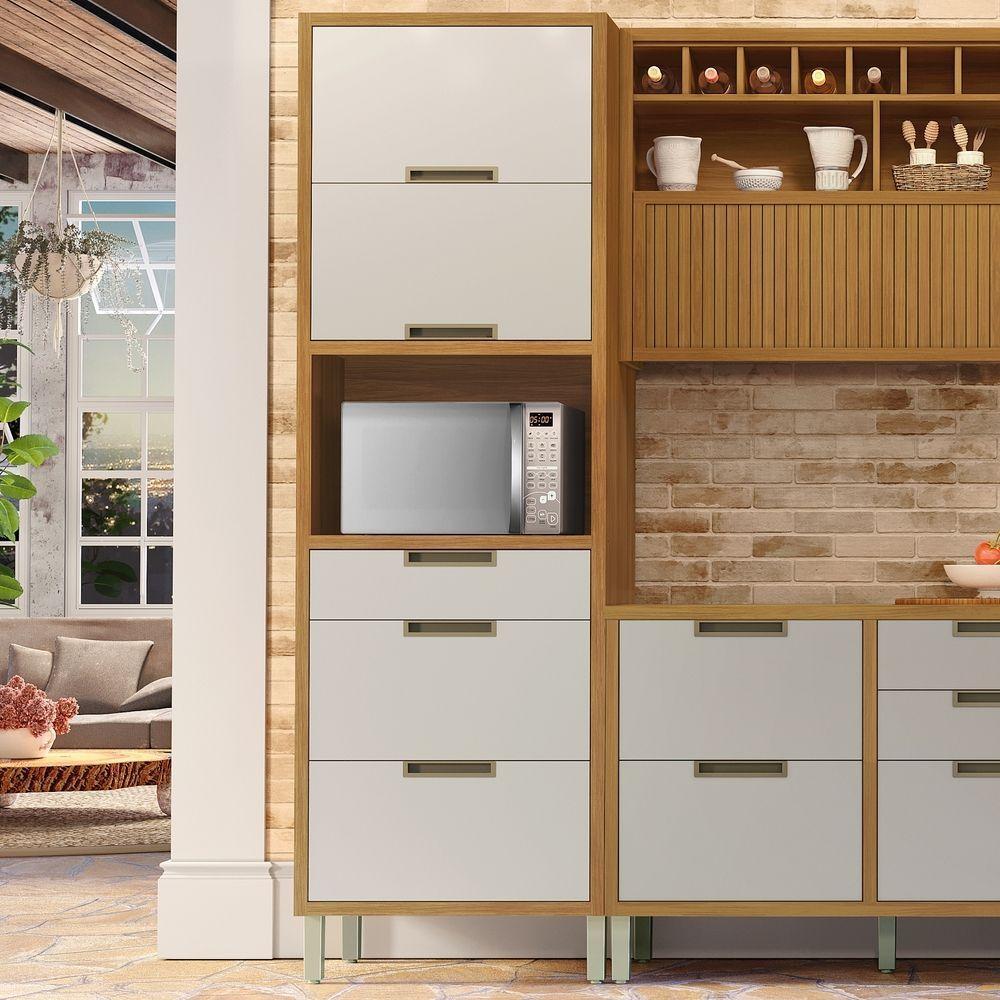 Paneleiro 2 Portas 3 Gavetas Imperatriz Nesher Móveis Freijó-off White. - 4