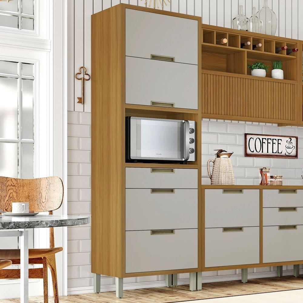 Paneleiro Torre Quente 1 Porta 3 Gavetas Imperatriz Nesher Móveis Freijó-off White. - 3