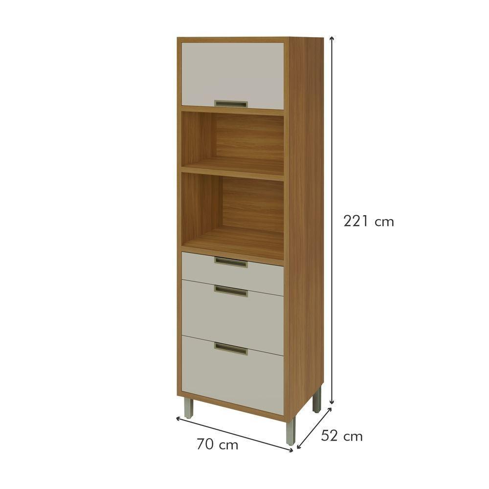 Paneleiro Torre Quente 1 Porta 3 Gavetas Imperatriz Nesher Móveis Freijó-off White. - 6