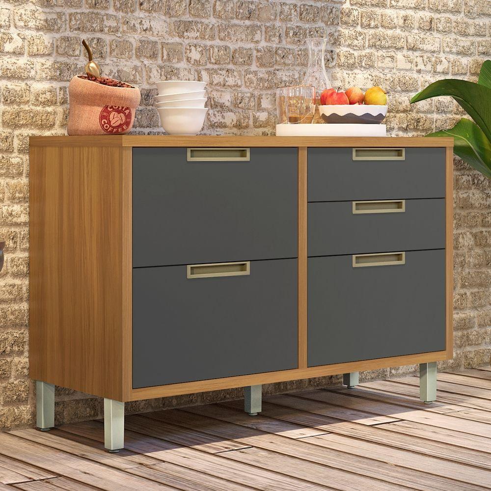 Balcão Para Cozinha 1 Porta 4 Gavetas Imperatriz Nesher Móveis Freijó-grafite. - 2