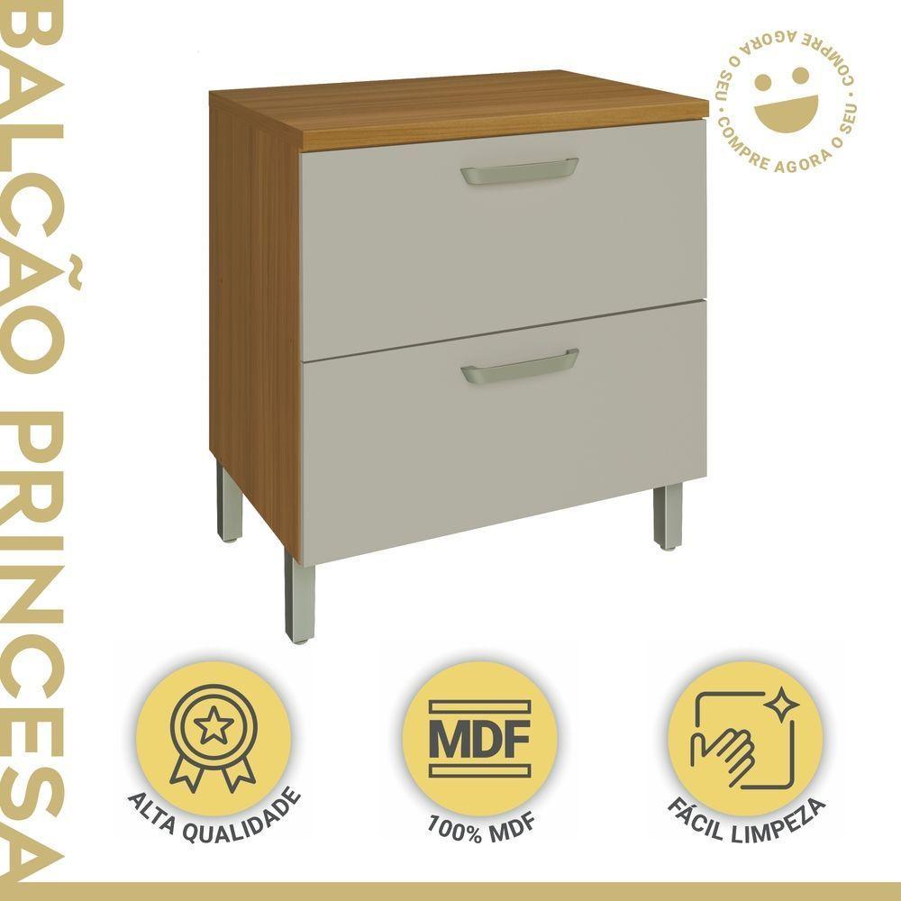 Balcão 1 Porta 1 Gaveta 80cm Em Mdf Princesa Nesher Freijó-off White. - 3