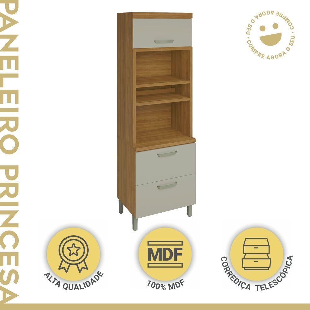 Paneleiro Torre Quente 2 Portas 1 Gaveta Princesa Nesher Móveis Freijó-off White. - 6