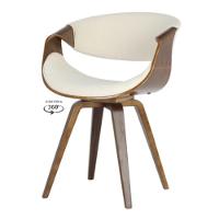 Cadeira Com Braços Giratória Nicole Rivatti Linho Creme Estrutura Em Madeira Multilaminada - 1