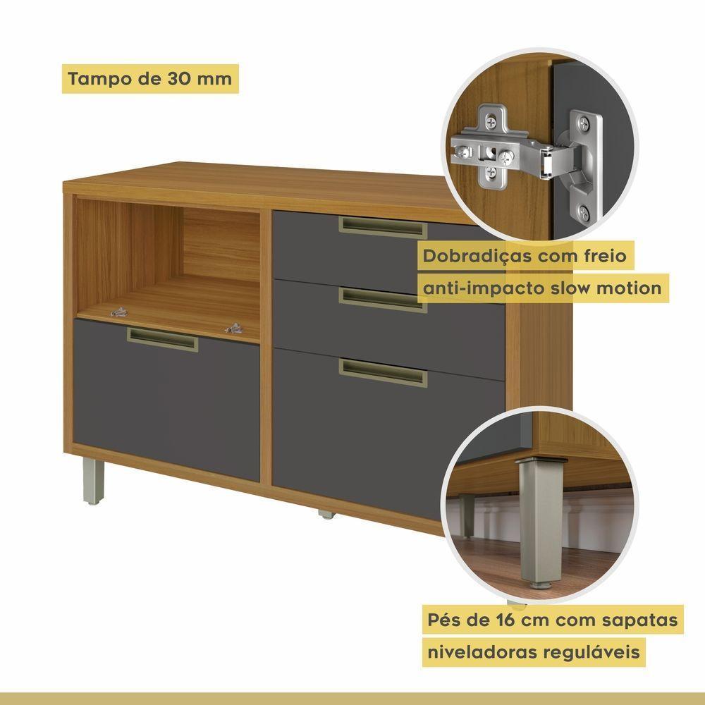 Balcão Para Cozinha 1 Porta 4 Gavetas Imperatriz Nesher Móveis Freijó-grafite - 3