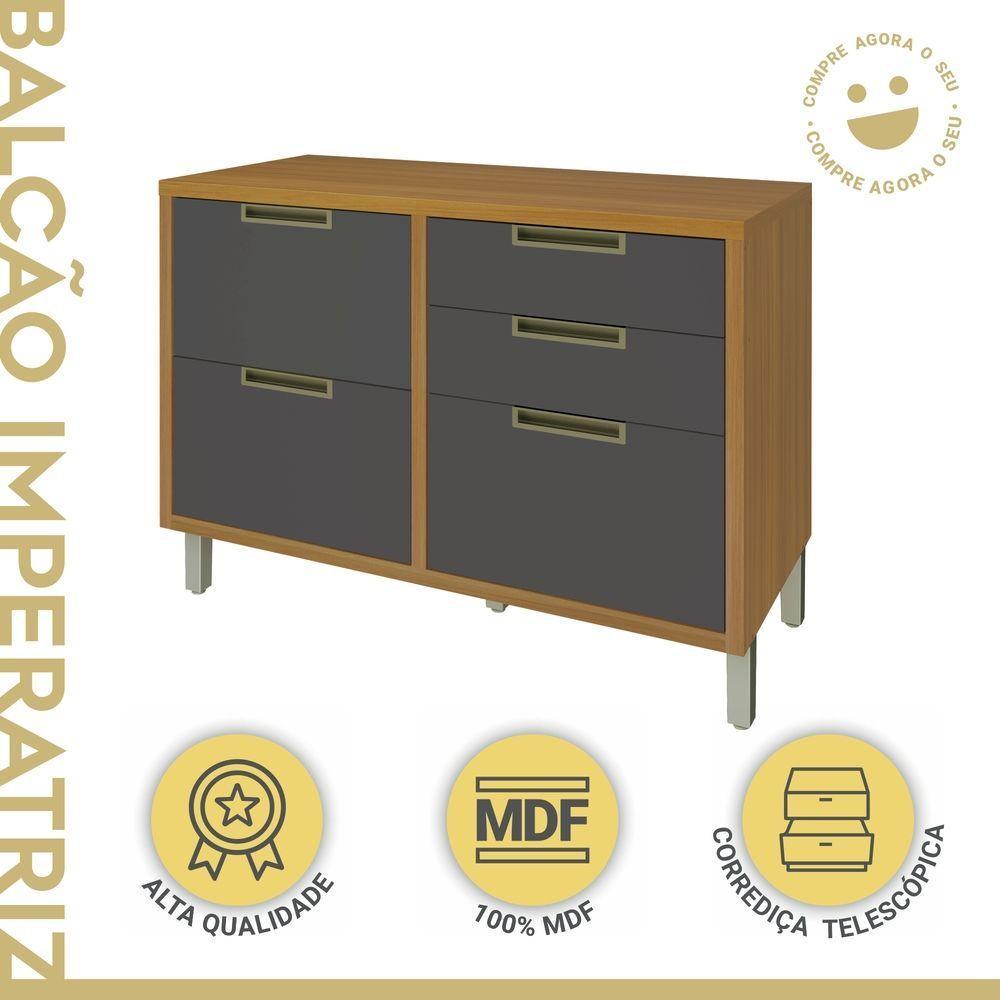 Balcão Para Cozinha 1 Porta 4 Gavetas Imperatriz Nesher Móveis Freijó-grafite - 7