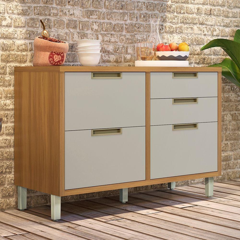 Balcão Para Cozinha 1 Porta 4 Gavetas Imperatriz Nesher Móveis Freijó-off White - 7