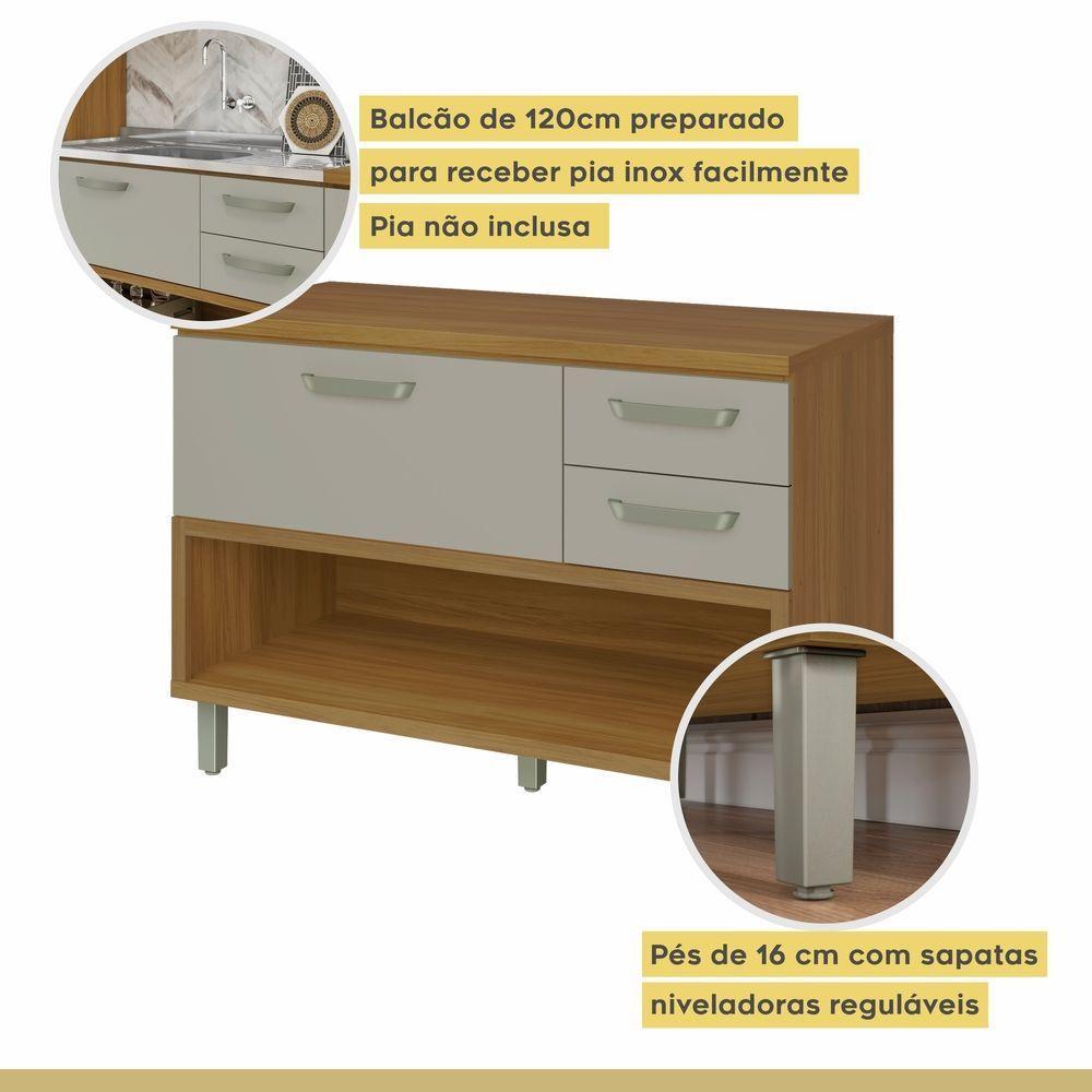 Balcão De Cozinha 1 Porta 2 Gavetas Com Caixa Organizadora 120cm Princesa Nesher Móveis Freijó-off White - 4