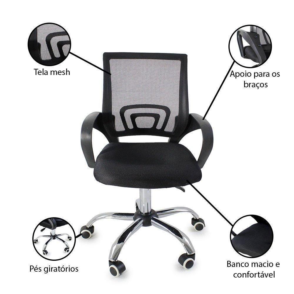 Kit 5 Cadeiras De Escritorio Begonia Tela Mesh Ergonomica - Preto - 5