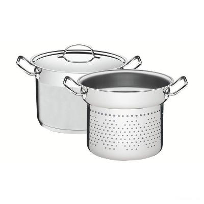 Jogo Cozi-pasta Professional Inox Fundo Triplo Tampa Plana Detalhe Satinado 2 Peças 24cm