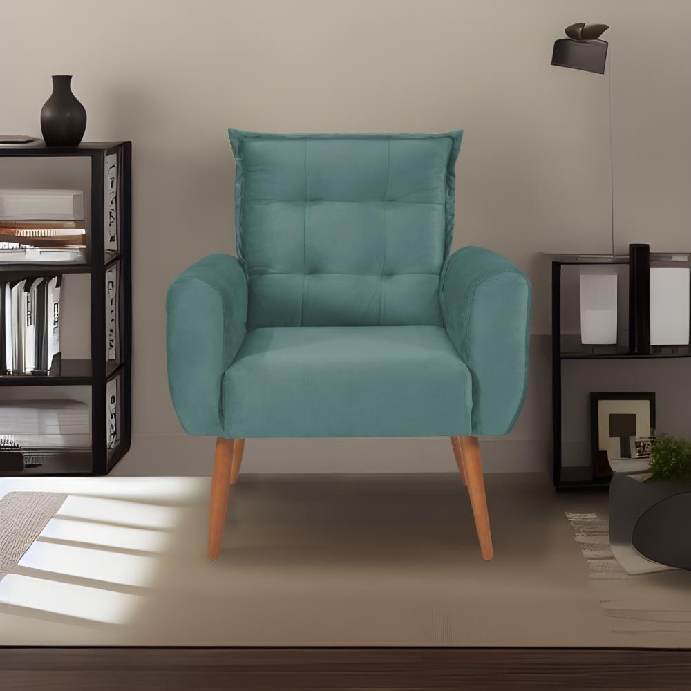 Poltrona Decorativa Para Dakota Veludo Matrix - Verde Agua Verde Agua - 1