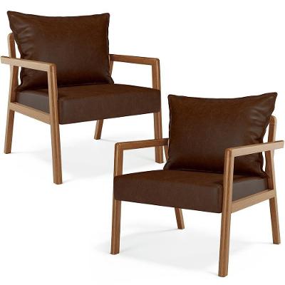 Kit 2 Poltronas Decorativas Alícia B04 Para Sala De Estar Couríssimo Marrom Lyam Decor