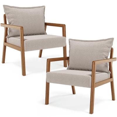 Kit 2 Poltronas Decorativas Para Sala De Estar Alícia B04 Creme Lyam Decor