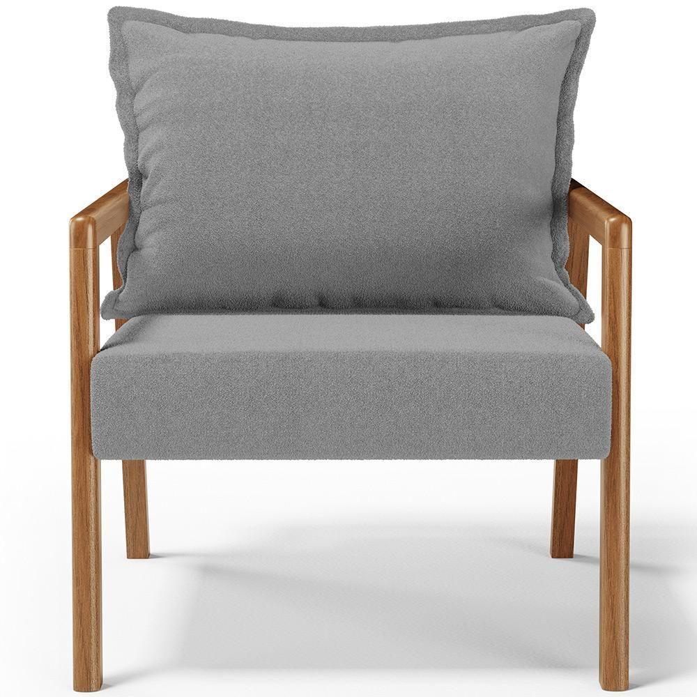 Kit 02 Poltronas Decorativa Para Sala De Estar Alícia B04 Bouclê Cinza - 3