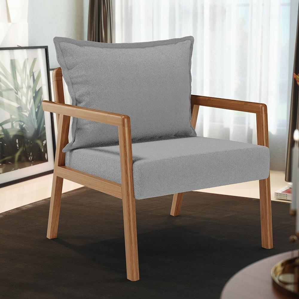 Kit 02 Poltronas Decorativa Para Sala De Estar Alícia B04 Bouclê Cinza - 4