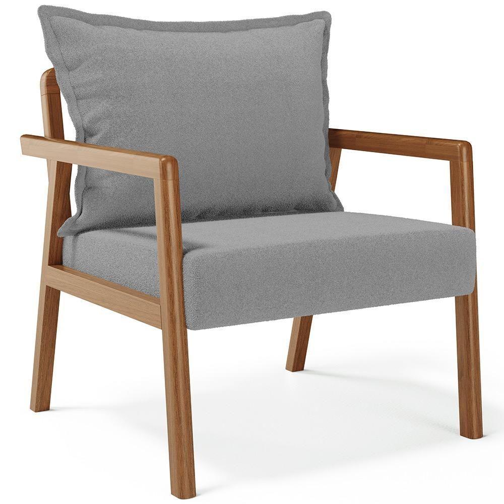 Kit 02 Poltronas Decorativa Para Sala De Estar Alícia B04 Bouclê Cinza - 7