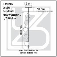 Lustre Vertical Figo Preto - 5 Globos Esfera De Vidro âmbar - 3