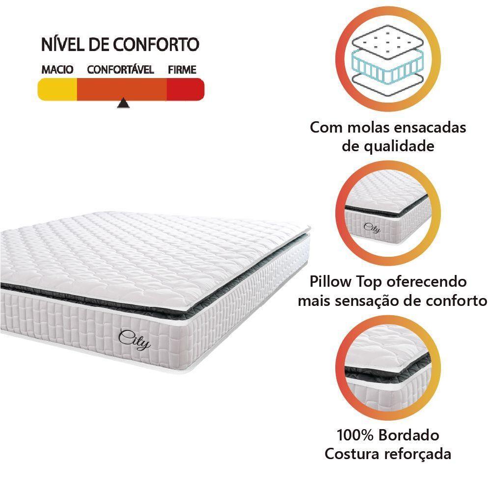 Colchão Casal Molas Ensacadas City Pillow Top 138x188x23cm Branco-preto Hellen Branco-pre - 3