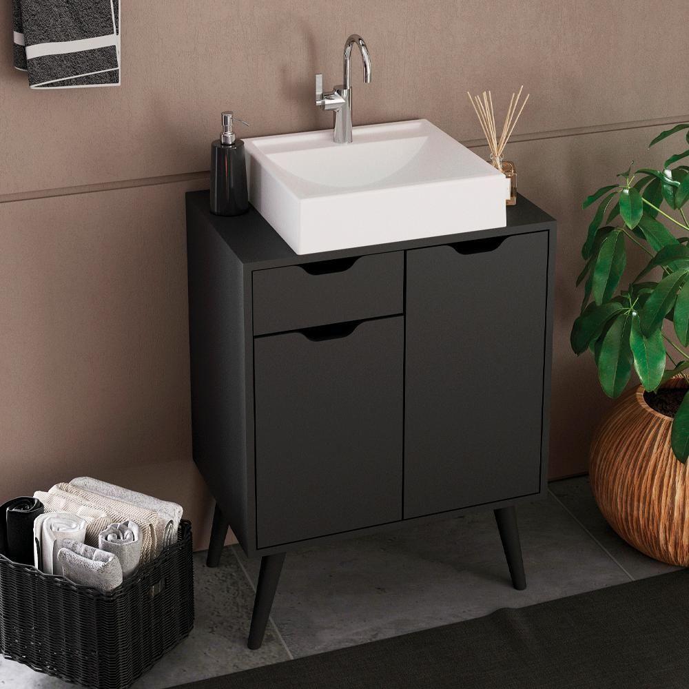 Gabinete Com Cuba Para Banheiro Bn3600x37 Preto Tecno Mobili Preto - 2