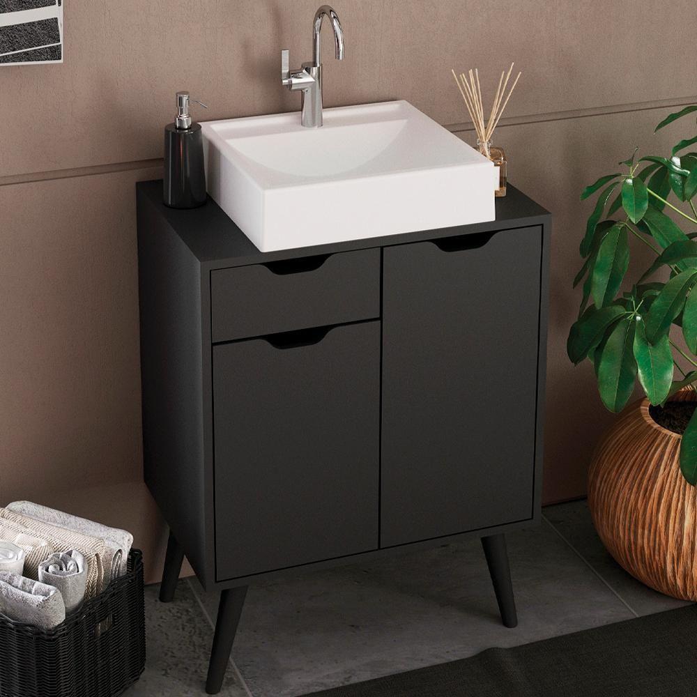 Gabinete Com Cuba Para Banheiro Bn3600x37 Preto Tecno Mobili Preto - 3