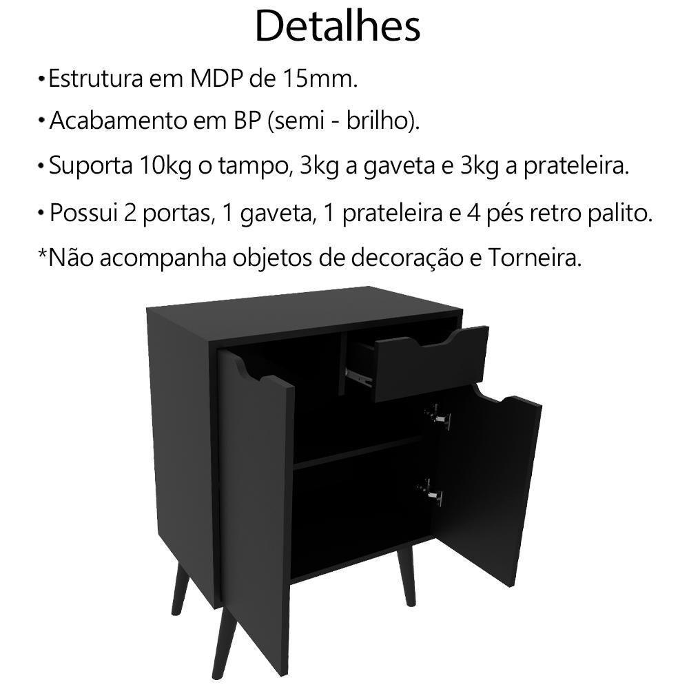 Gabinete Com Cuba Para Banheiro Bn3600x37 Preto Tecno Mobili Preto - 4