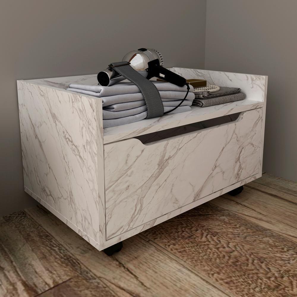 Balcao Gabinete 60 Cm 1 Gaveta E 4 Rodizios Bn3647 Marmore Branco Tecno Mobili Marmore Branco - 7