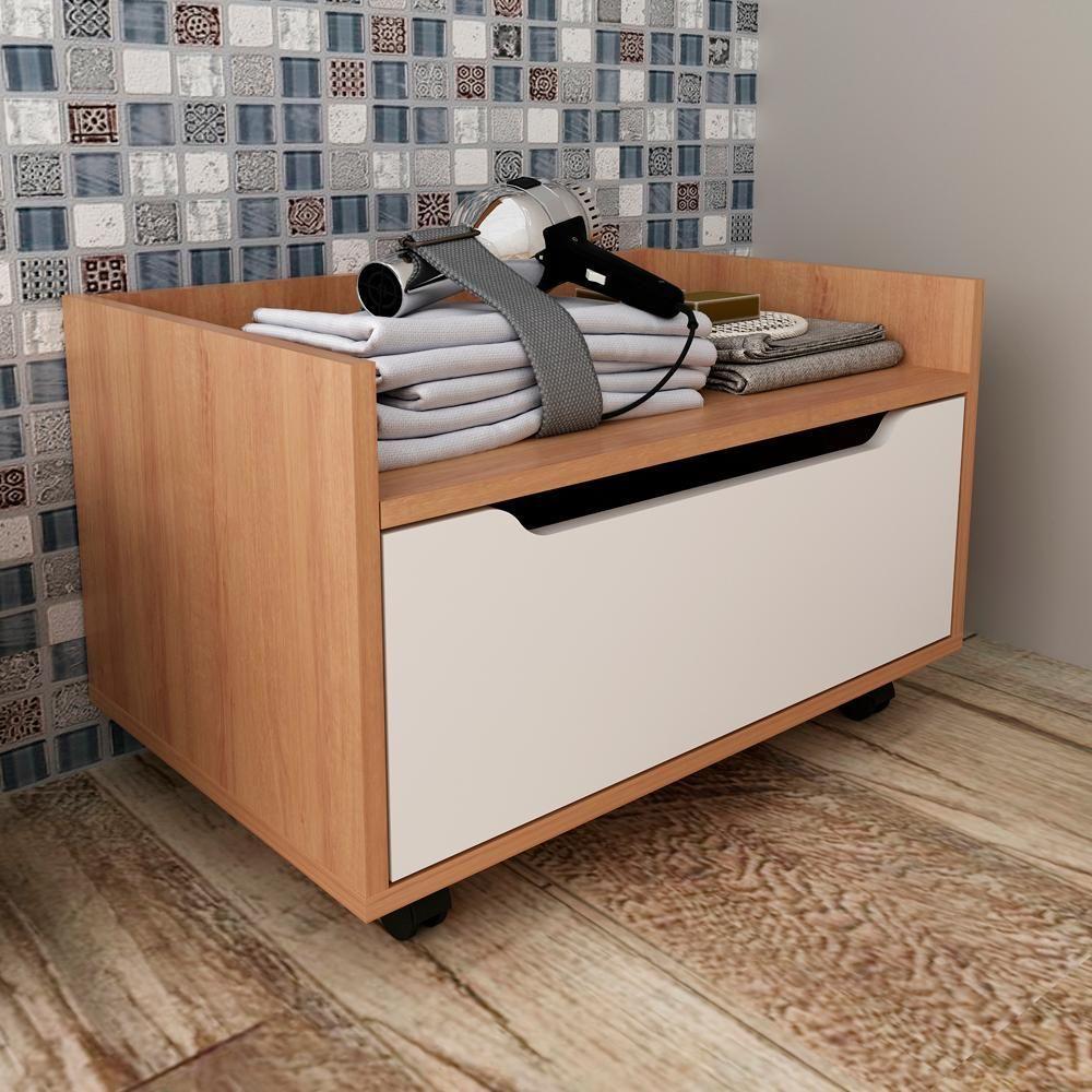 Balcao Gabinete 60 Cm 1 Gaveta E 4 Rodizios Bn3647 Amendoa Branco Tecno Mobili Amendoa Branco - 2