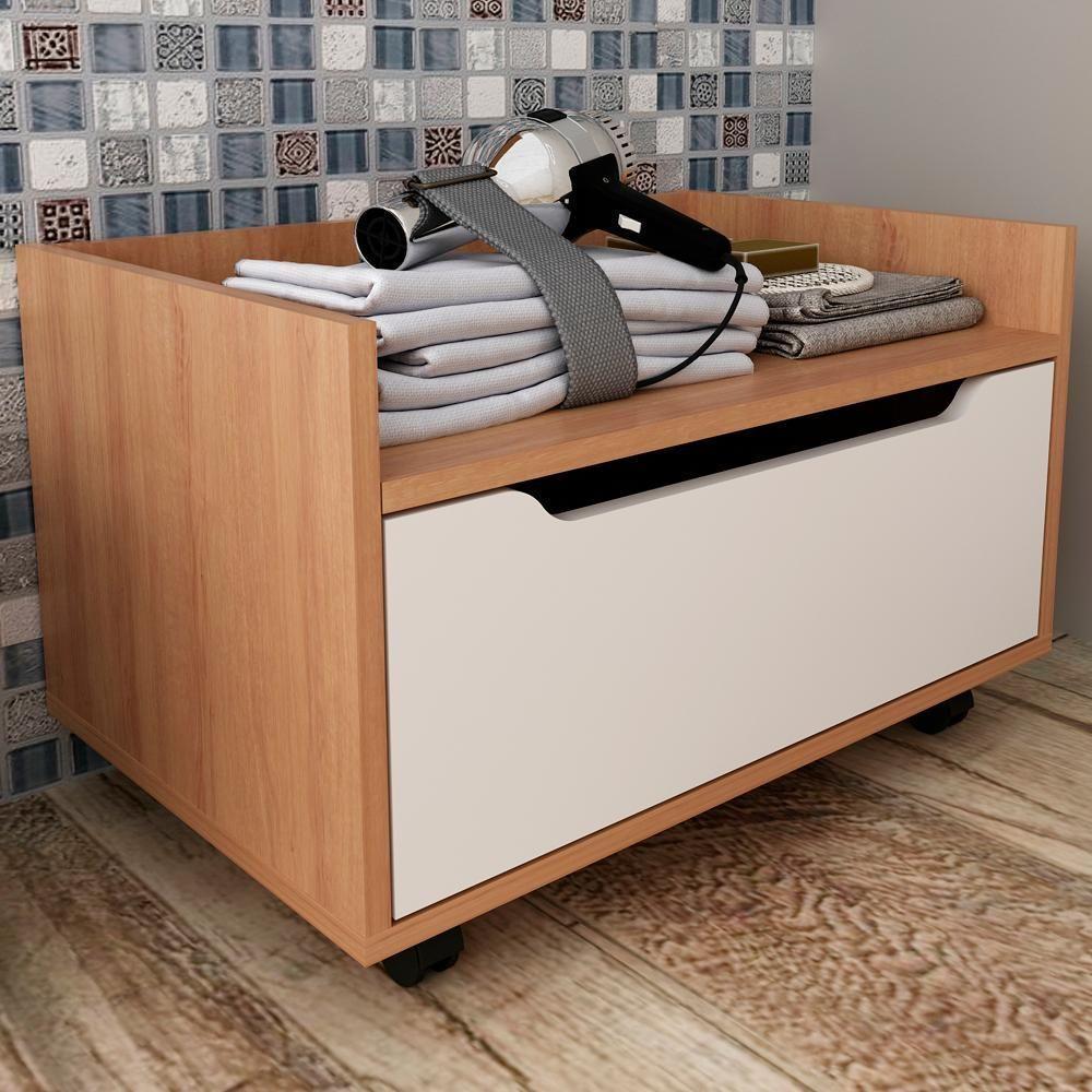 Balcao Gabinete 60 Cm 1 Gaveta E 4 Rodizios Bn3647 Amendoa Branco Tecno Mobili Amendoa Branco - 3