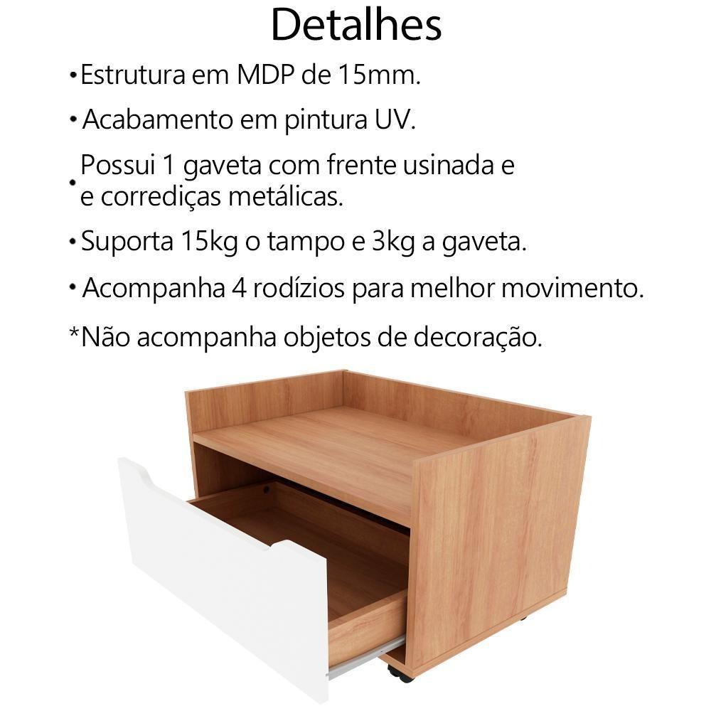 Balcao Gabinete 60 Cm 1 Gaveta E 4 Rodizios Bn3647 Amendoa Branco Tecno Mobili Amendoa Branco - 6