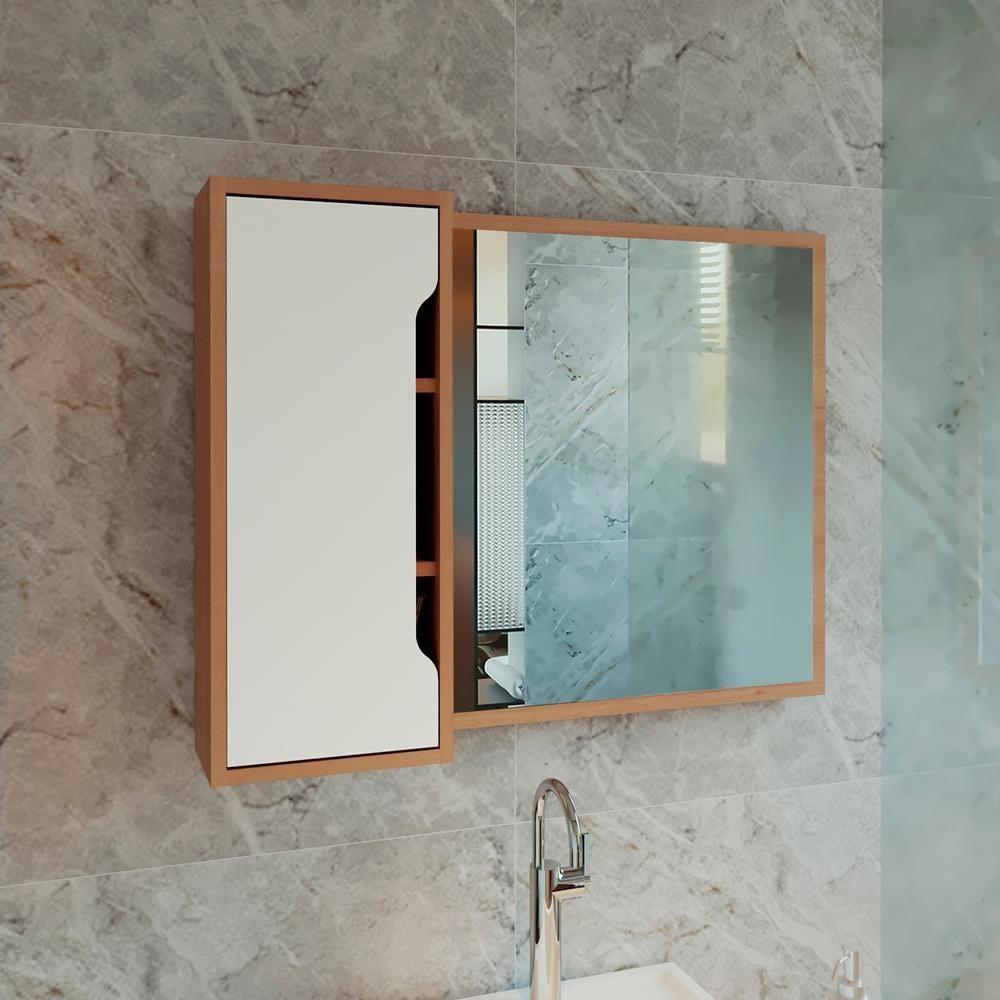 Espelheira Reversivel Para Banheiro 1 Porta Bn3645 Amendoa Branco Tecno Mobili Amendoa Branco - 2