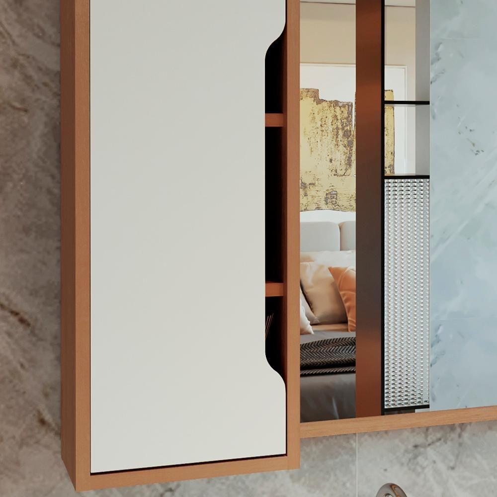 Espelheira Reversivel Para Banheiro 1 Porta Bn3645 Amendoa Branco Tecno Mobili Amendoa Branco - 8