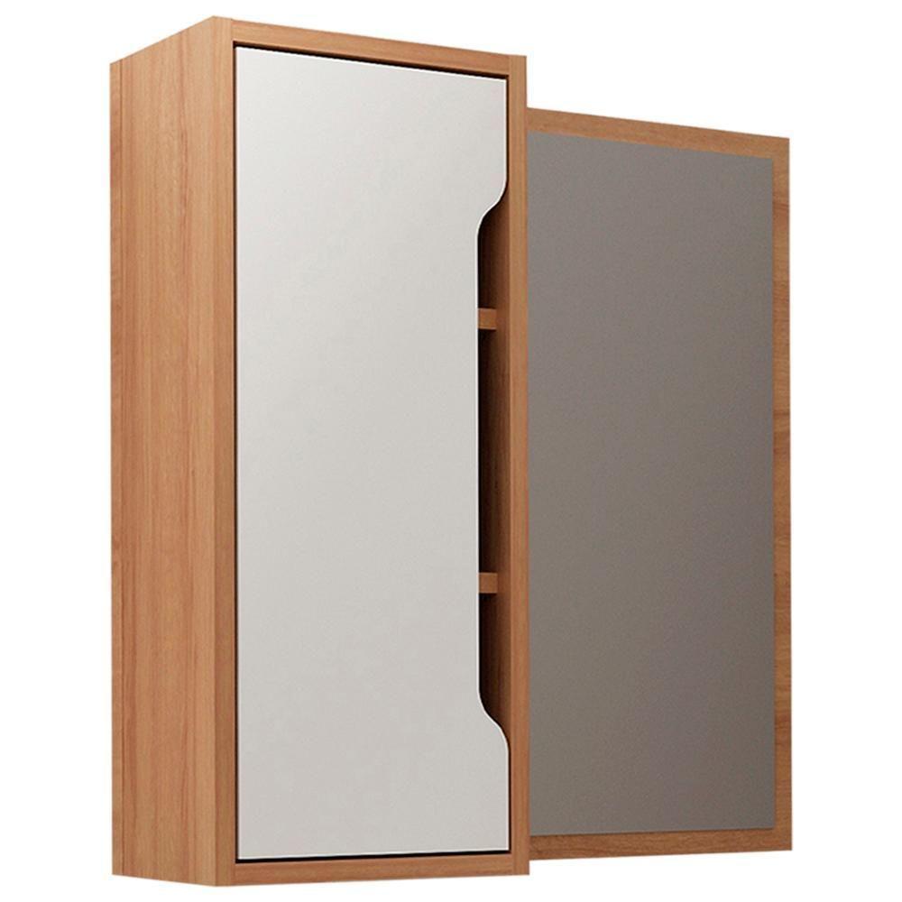 Espelheira Para Banheiro 60 Cm 1 Porta Bn3648 Amendoa Branco Tecno Mobili Amendoa Branco - 1