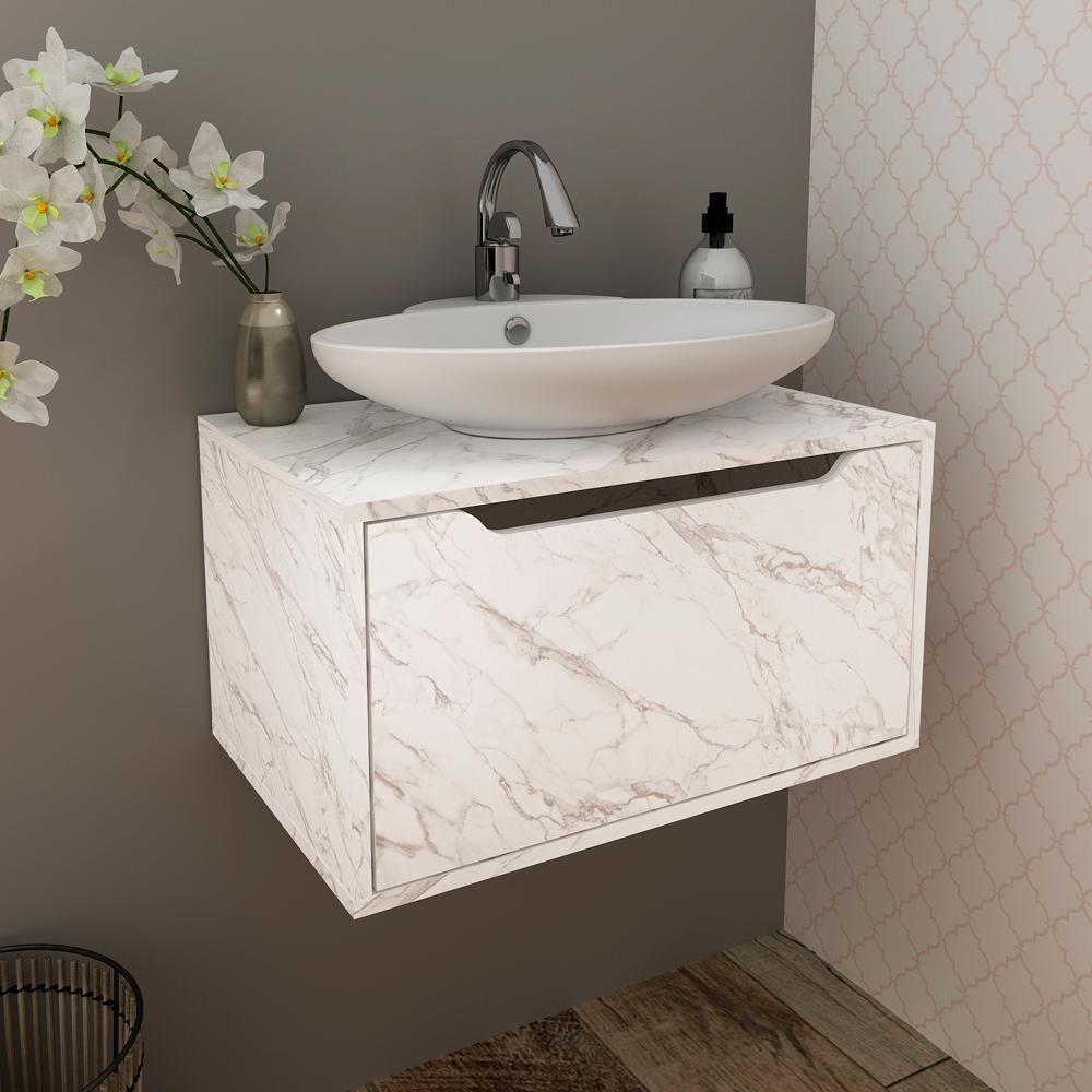 Balcao Gabinete 60 Cm 1 Porta Basculante Bn3646 Marmore Branco Tecno Mobili Marmore Branco - 2