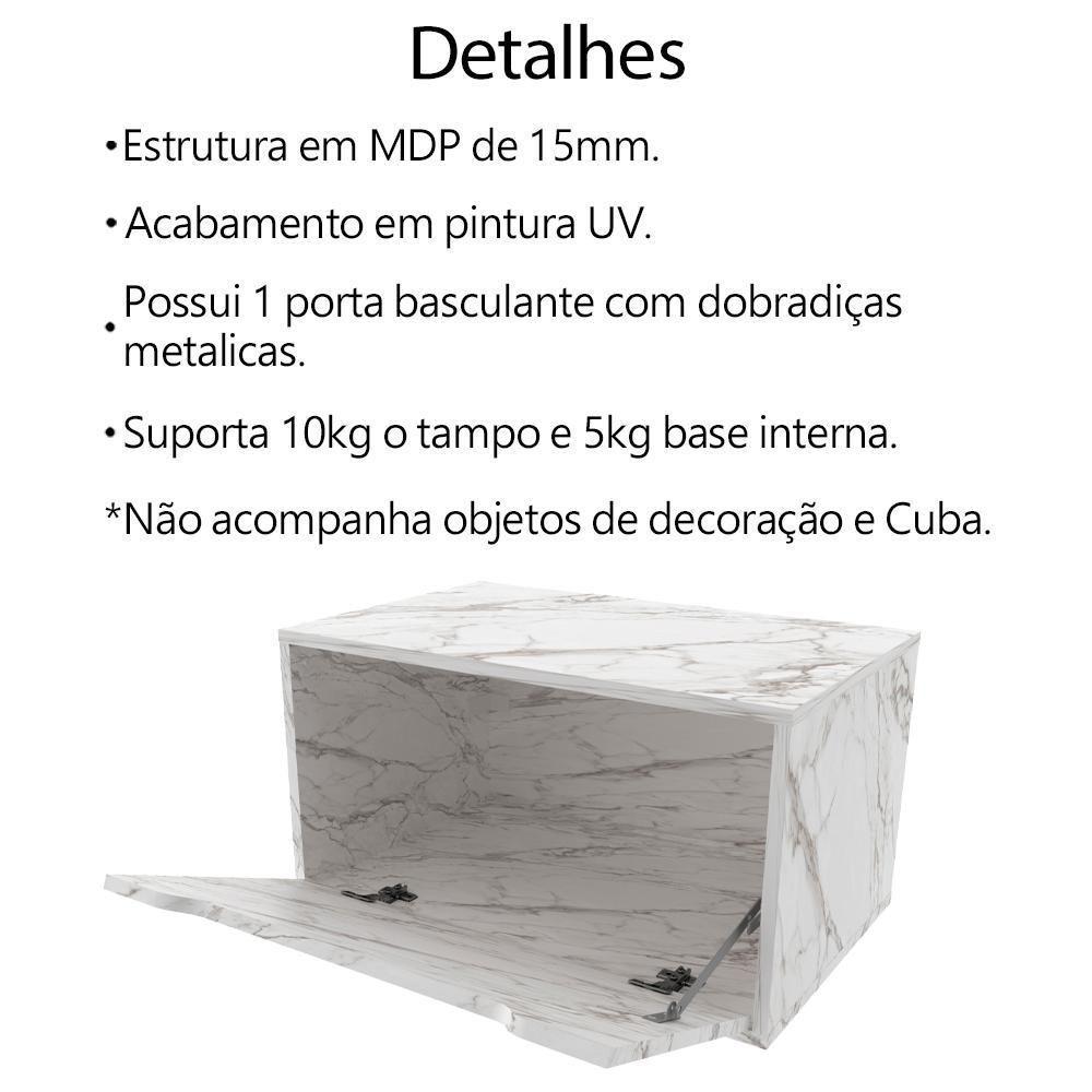 Balcao Gabinete 60 Cm 1 Porta Basculante Bn3646 Marmore Branco Tecno Mobili Marmore Branco - 7