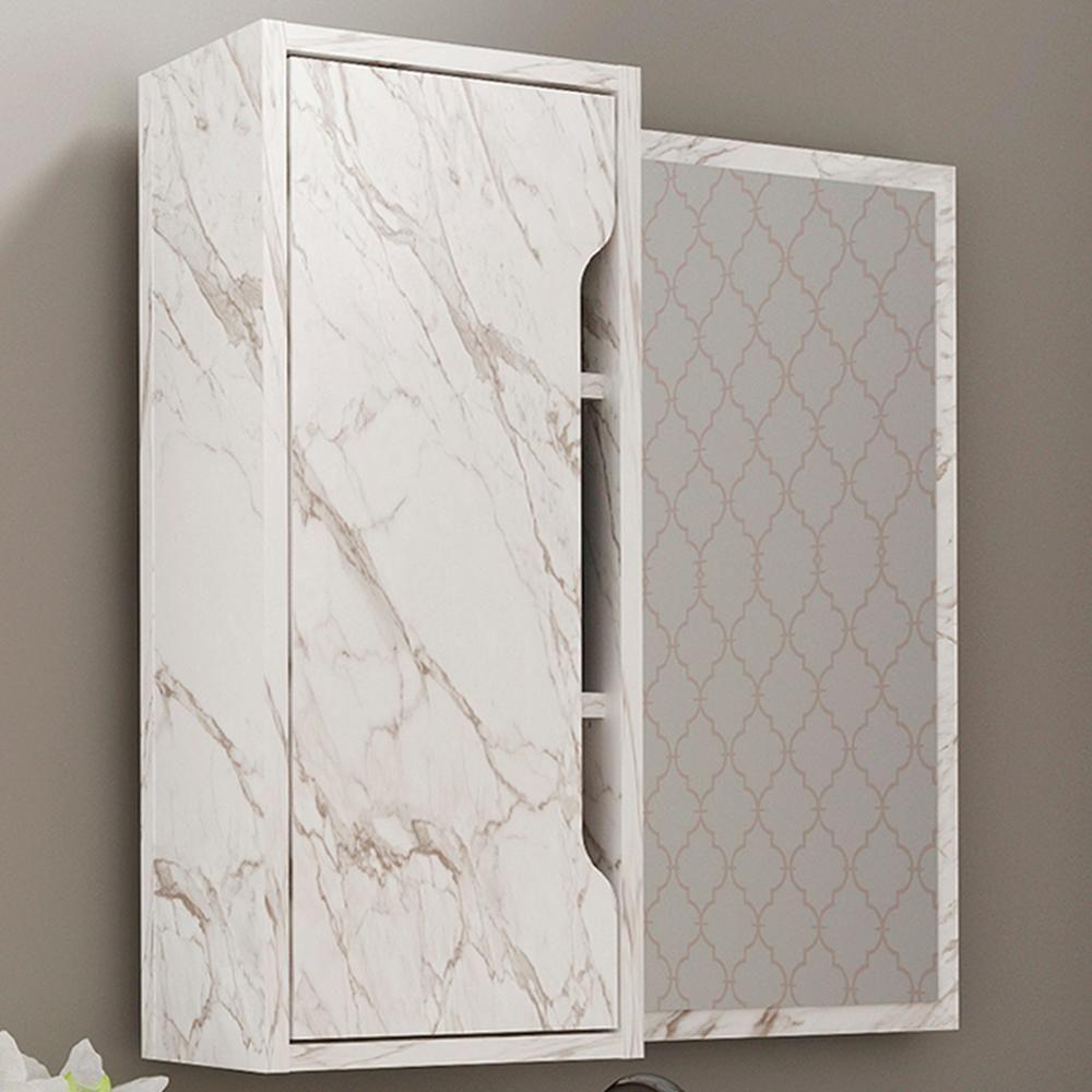 Espelheira Para Banheiro 60 Cm 1 Porta Bn3648 Marmore Branco Tecno Mobili Marmore Branco - 3