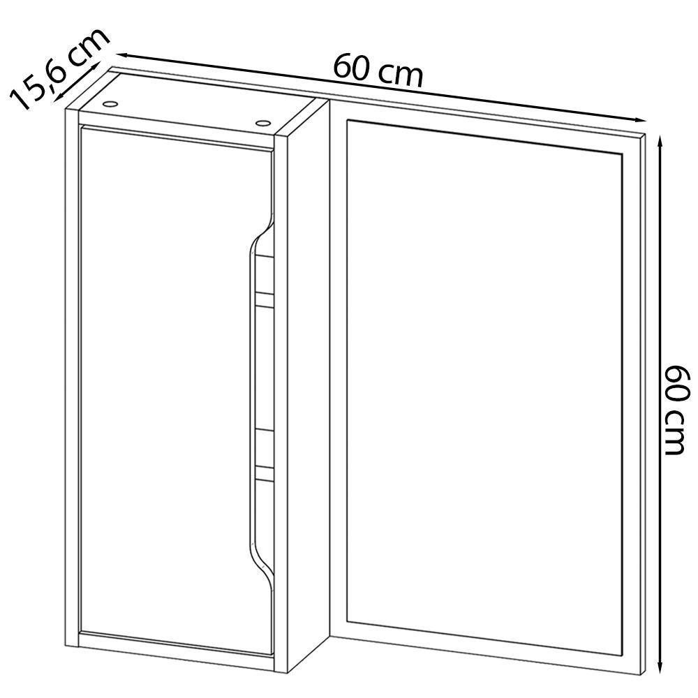 Espelheira Para Banheiro 60 Cm 1 Porta Bn3648 Marmore Branco Tecno Mobili Marmore Branco - 8