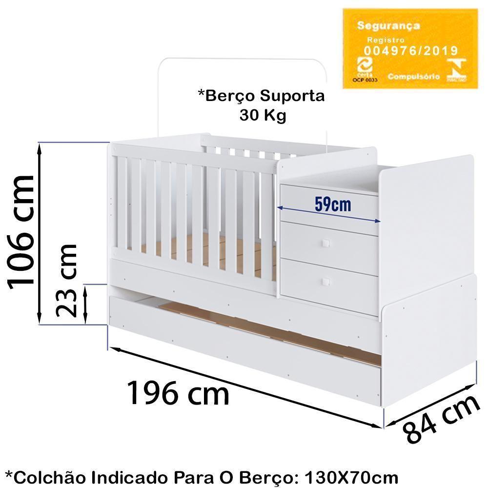 Berço Mini Cama Multifuncional Cama Auxiliar Bb690 Branco Comm Branco - 10