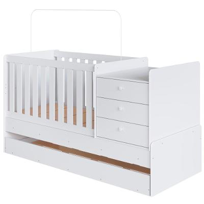 Berço Mini Cama Multifuncional Bb690 com Cama Auxiliar em MDP Branco com Mini Cômoda