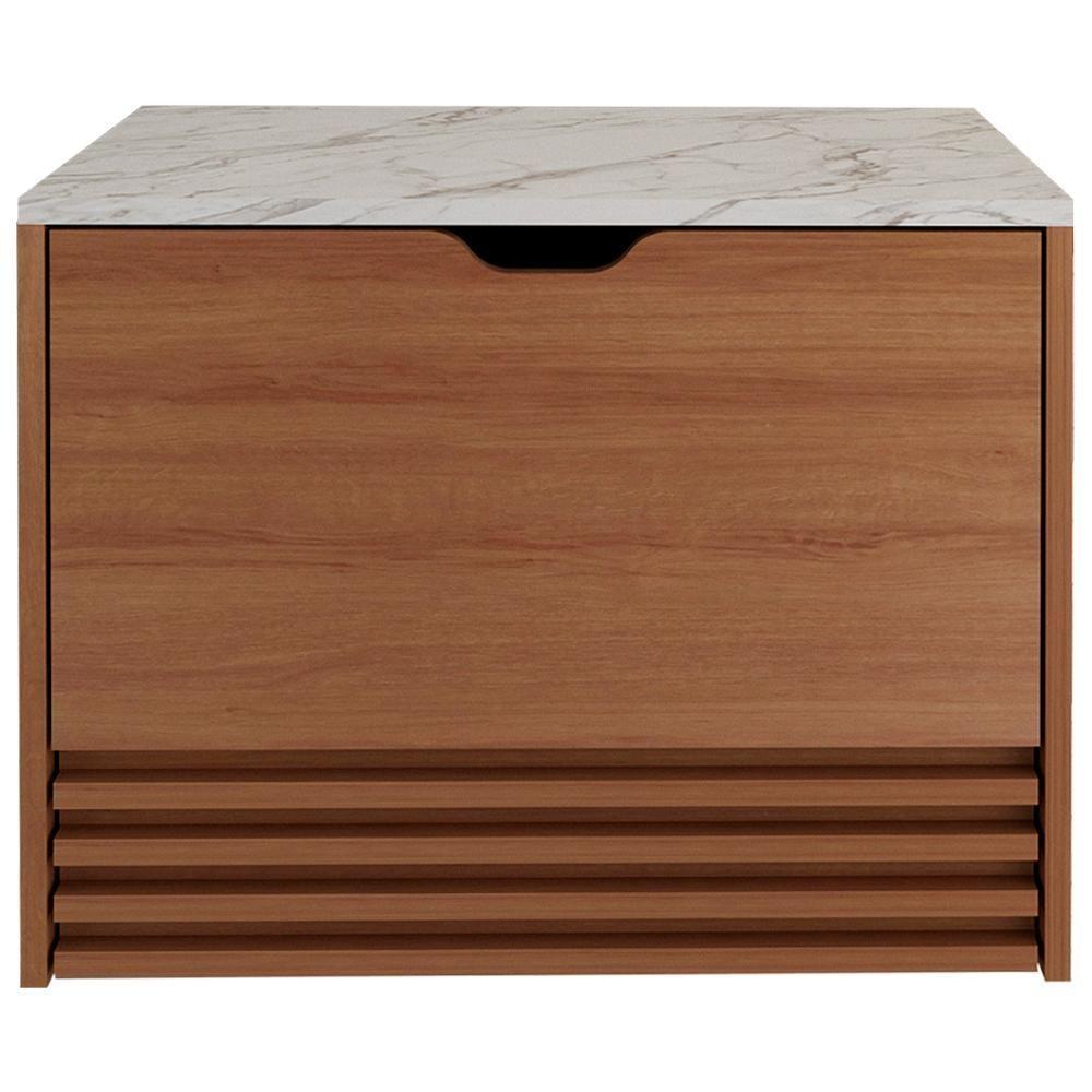 Balcao Gabinete 1 Gaveta Ripada Bn3613 Amendoa Marmore Branco Tecno Mobili Amendoa Marmore Branco - 1