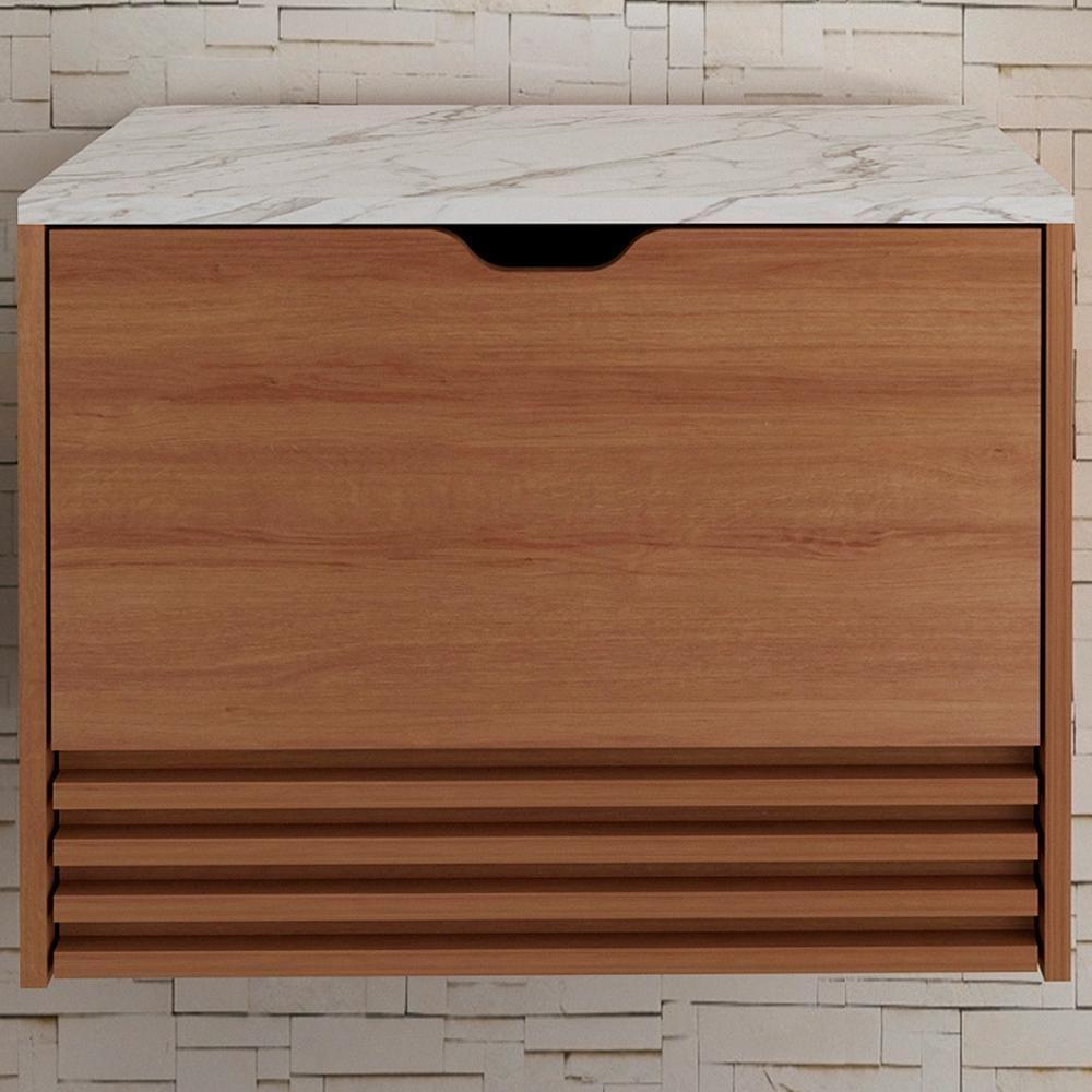 Balcao Gabinete 1 Gaveta Ripada Bn3613 Amendoa Marmore Branco Tecno Mobili Amendoa Marmore Branco - 4